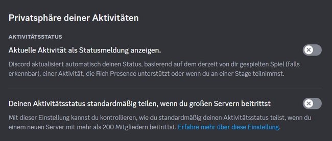 Discord Spiel nicht anzeigen Aktivitaetsstatus