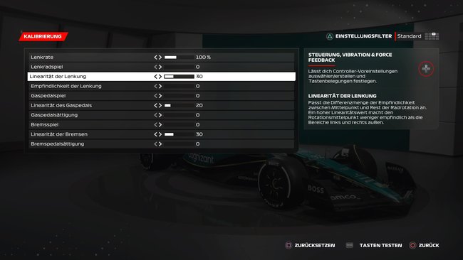 Kalibrierung des Controllers in F1 2023 anpassen