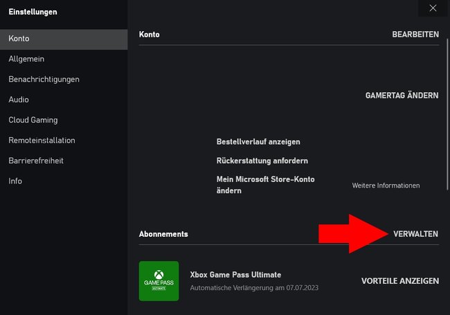 Game Pass PC kuendigen Abonnements Verwalten
