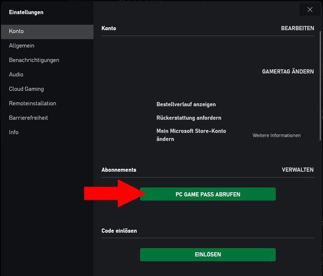 Game Pass PC reaktivieren Einstellungen