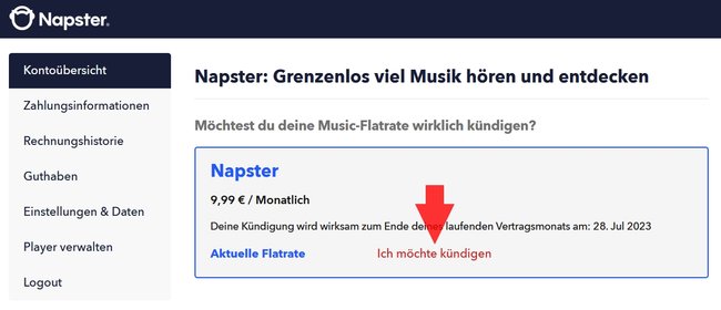 Napster Ich moechte kuendigen