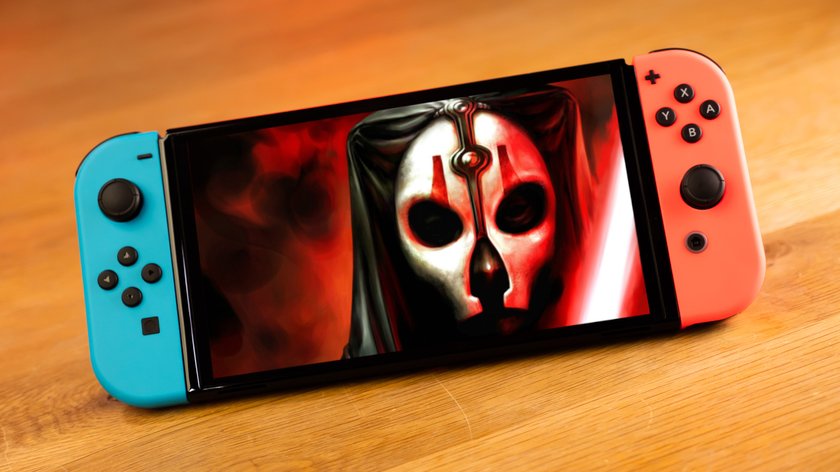 Das Bild zeige eine Nintendo Switch mit Star Wars: Knights of the Old Republic 2