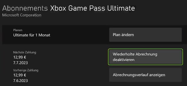 Xbox Game Pass kuendigen Wiederholte Abrechnung deaktivieren
