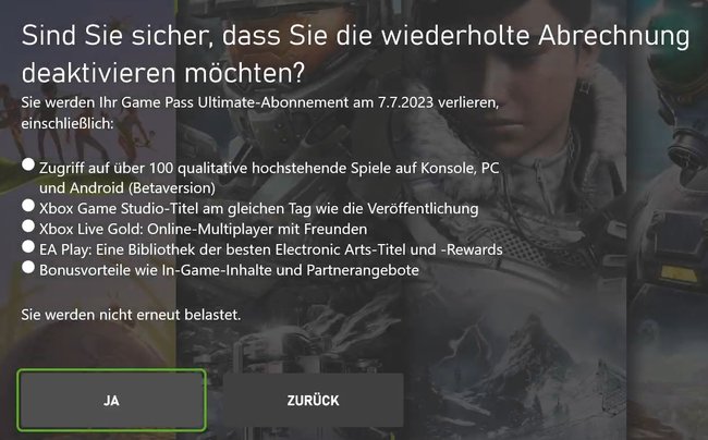 Xbox Game Pass kuendigen bestaetigen