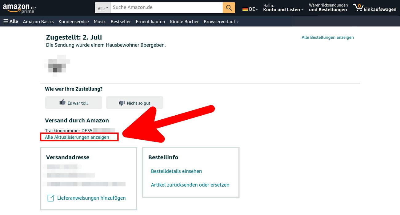 Amazon Logistics Sendungsverfolgung mit TrackingNummer