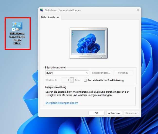 Die neue Verknüpfung öffnet sofort die Bildschirmschoner-Einstellungen. (Bildquelle: GIGA)