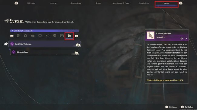 Im Systemmenü findet ihr eure Zusatzinhalte bei den einlösbaren Gegenständen (Quelle: Screenshot GIGA).
