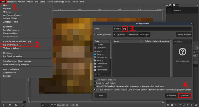 GIMP konvertiert eure HEIC-Bilder in JPG-Dateien. (Bildquelle: GIGA)