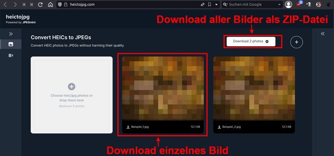 HEIC konvertieren: Entweder ihr ladet die JPGs einzeln oder als ZIP-Datei herunter. (BIldquelle: GIGA)