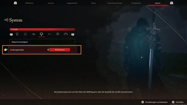 Stellt in den Optionen von Final Fantasy 16 den Leistungsmodus auf Bildfrequenz. (Bildquelle: Screenshot GIGA)
