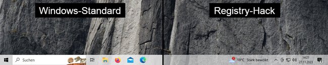 Links die Windows-Transparenz, rechts die Transparenz mit dem Registry-Hack. (Bildquelle: GIGA)