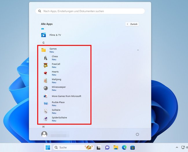 Hier startet ihr Solitär und andere klassische Spiele. (Bildquelle: GIGA)