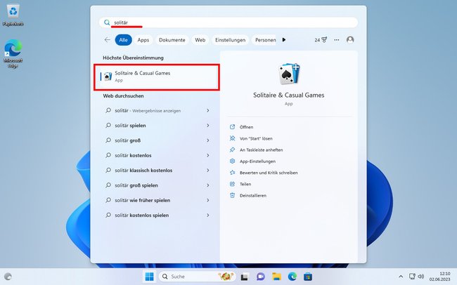 So startet ihr das bekannte Solitär in Windows 11. (Bildquelle: GIGA)