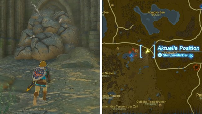 Destroy these rocks blocking the entrance to the Forgotten Plateau.  (Image source: Screenshot GIGA)