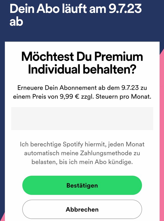 Spotify reaktivieren App Hinweis