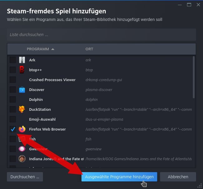 Steam Deck Browser als Stream-fremdes Spiel hinzufuegen