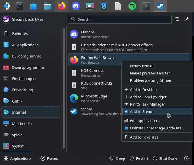 Steam Deck Browser hinzufuegen