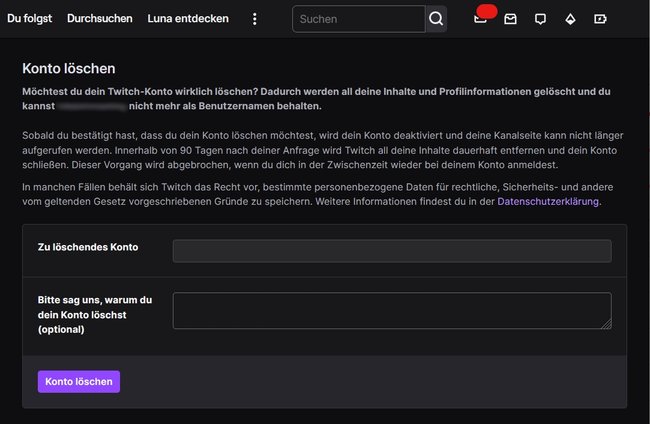 Twitch Account löschen