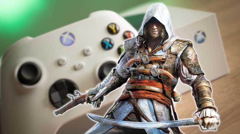 Das Bild zeigt eine Xbox Series S und den Hauptcharakter aus Assassin’s Creed 4