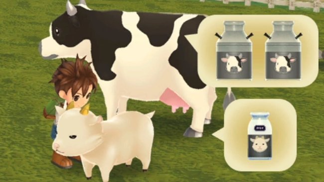 Ziege und Kuh beim Melken in Story of Seasons: A Wonderful Life