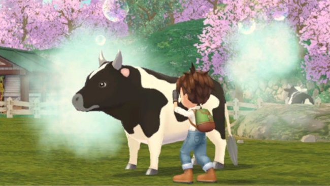 Kuh wird in Story of Seasons: A Wonderful Life gebürstet
