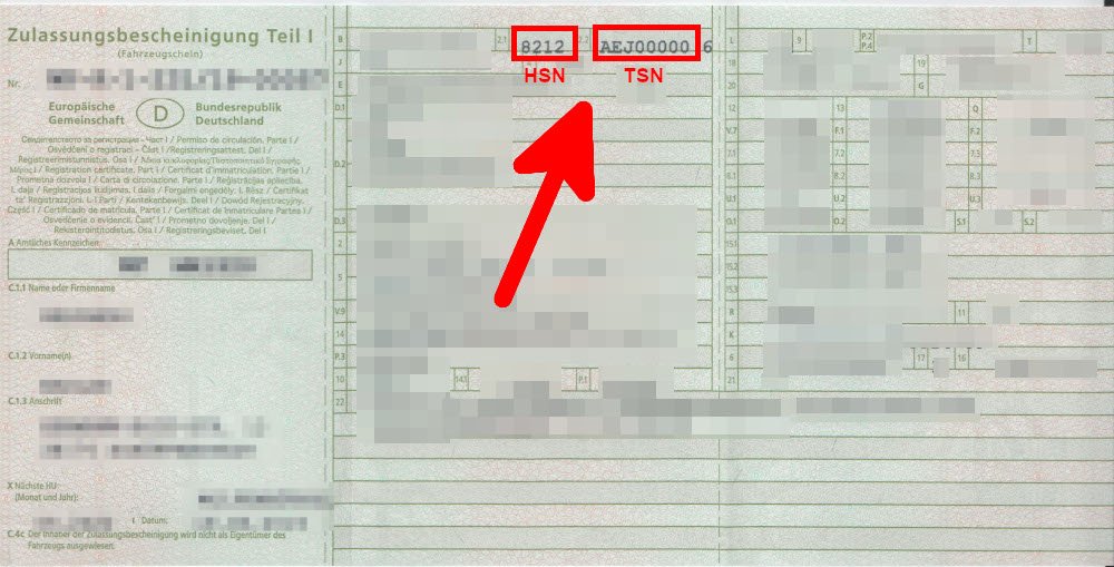 HSN/TSN: Schlüsselnummer Im Fahrzeugschein Finden