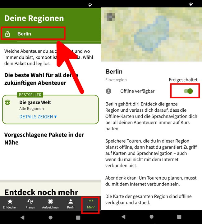 So ladet ihr eure ganze Region in Komoot herunter. (Bildquelle: GIGA)