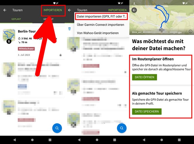 Komoot: So importiert ihr eine GPX-Datei. (Bildquelle: GIGA)