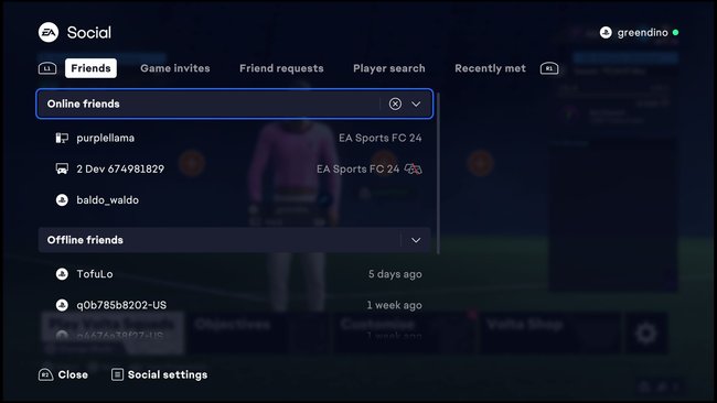 Im EA Social Hub von EA Sports FC 24 könnt ihr eure sozialen Kontakte oraganisieren. (Bildquelle: EA Sports)