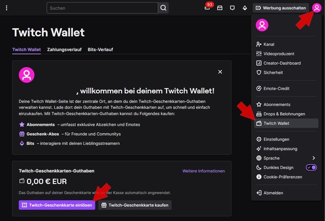 Twitch Guthaben Geschenkkarte einloesen