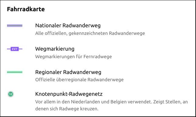 Das sind die Symbole der Fahrradkarten von Komoot. (Bildquelle: Komoot)