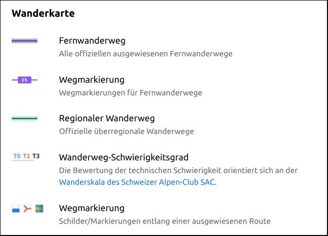 Das sind die Symbole der Wanderkarte von Komoot. (Bildquelle: Komoot)