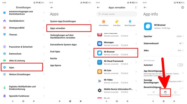 So deinstalliert oder deaktiviert ihr den „Mi Browser“. (Bildquelle: GIGA)