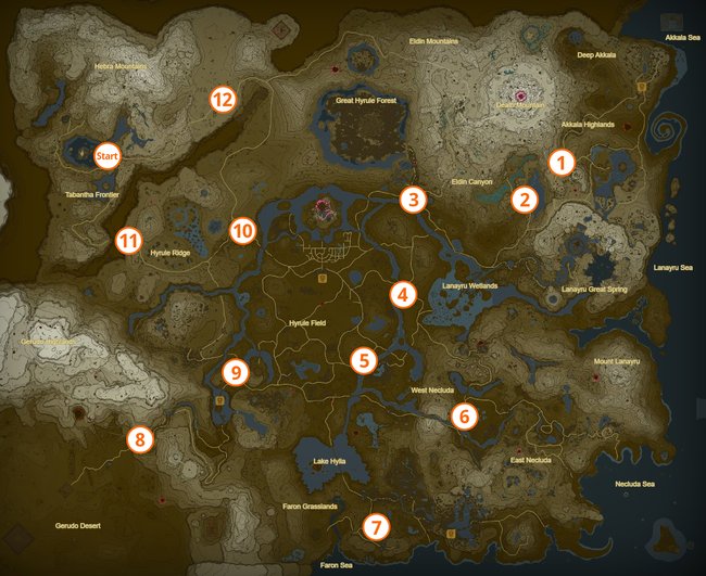 Die Karte zeigt euch, wo ihr alle Quests für „Auf der Suche nach der Wahrheit“ findet. (Bildquelle: Zelda Dungeon / Bearbeitung: GIGA)