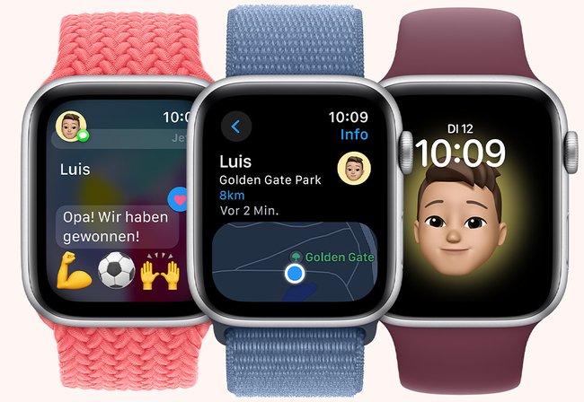 Drei Apple Watches vor weißem Hintergrund.