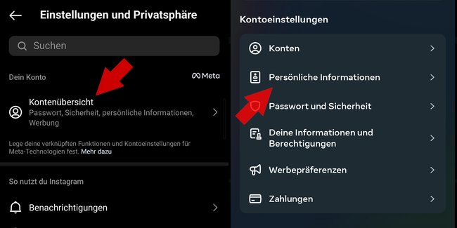 Instagram deaktivieren Kontenuebersicht