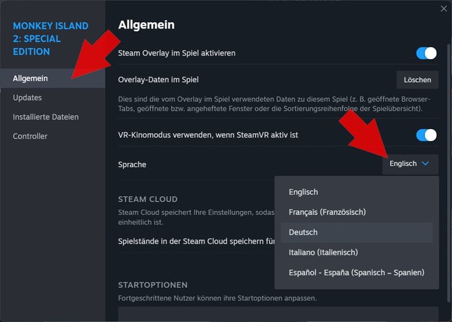 Steam Sprache einzelnes Spiel umstellen