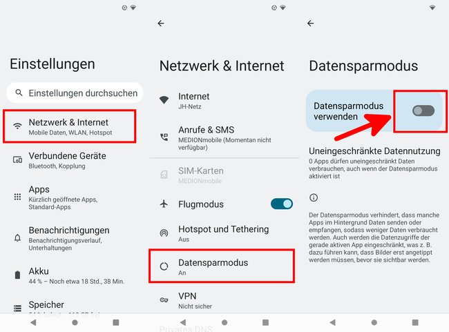 Android: Hier deaktiviert ihr den Datensparmodus. (Bildquelle: GIGA)