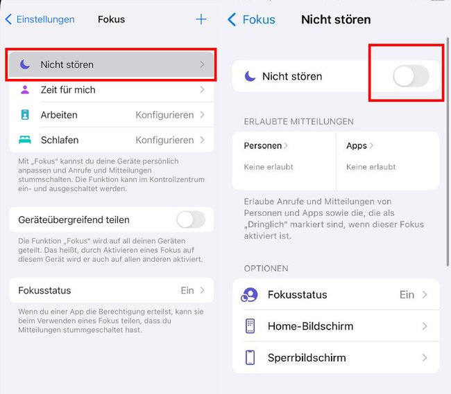 So deaktiviert ihr den „Nicht stören“-Modus auf dem iPhone. (Bildquelle: Apple/GIGA)