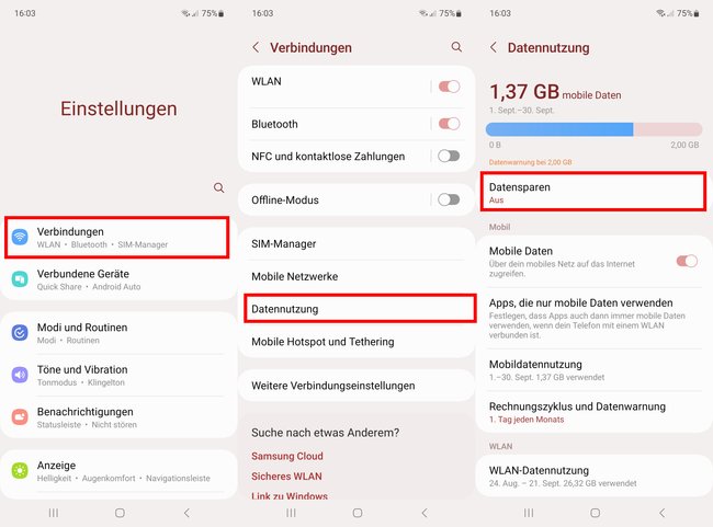 So schaltet ihr den Datensparmodus auf Samsung-Geräten aus. (Bildquelle: GIGA)