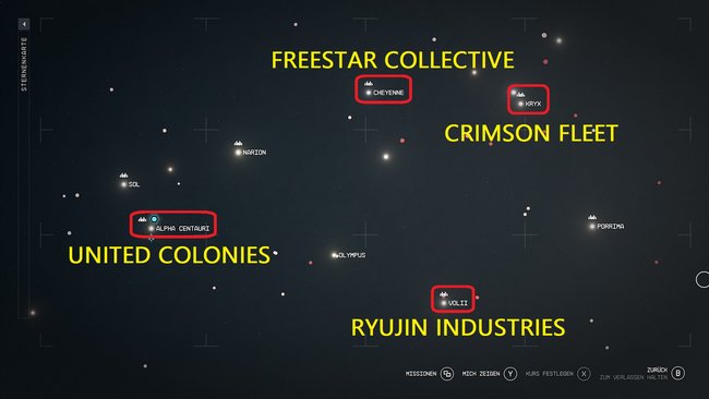 Dies sind die Heimatsysteme aller Fraktionen in Starfield (Quelle: Screenshot GIGA).