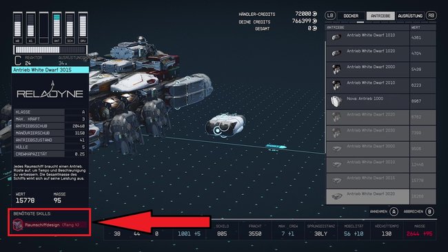 Neben der Levelanfordung müsst ihr für die besten Schiffsteile auch bestimmte Ränge des Skills "Raumschiffdesign" freigeschaltet haben (Quelle: Screenshot GIGA).