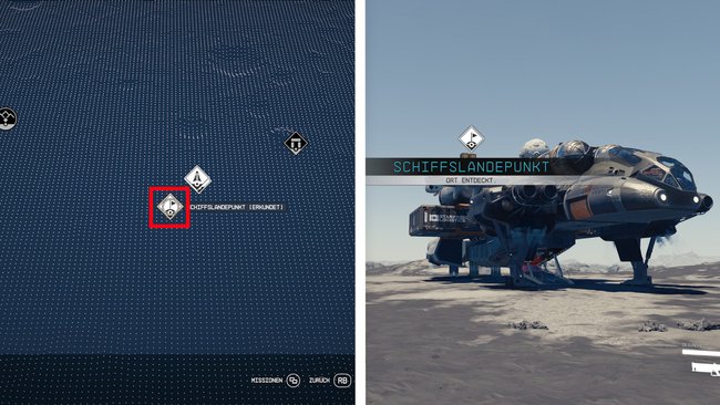 So werden Schiffslandepunkte auf der Oberflächenkarte markiert (Quelle: Screenshot GIGA).