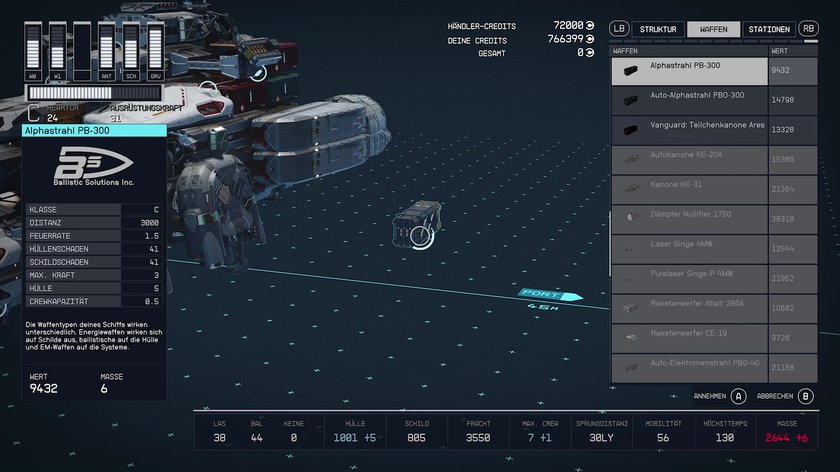 Wie kann man in Starfield alle Schiffsteile und Schiffsmodule freischalten? (Quelle: Screenshot GIGA).