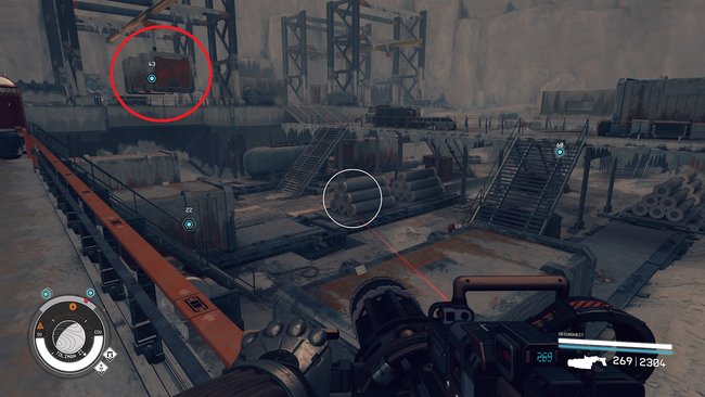 Im obersten Container findet ihr den Waffenkoffer mit der Shattered Shock (Quelle: Screenshot GIGA).