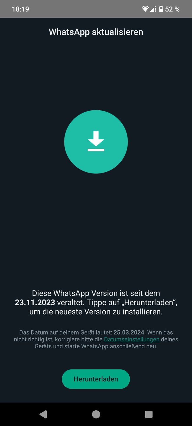 WhatsApp erlaubt keine alten Versionen mehr. (Bildquelle: GIGA)