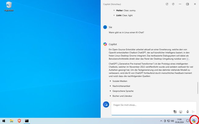 Windows 10: In der Taskleiste unten rechts könnt ihr jetzt den Copiloten öffnen. (Bildquelle: GIGA)