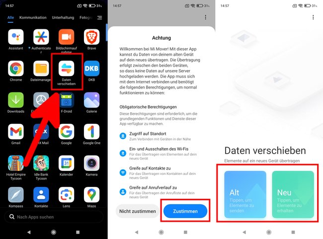 Die App „Daten verschieben“ (Mi Mover) übertragt eure Handy-Daten und Dateien auf das neue Xiaomi-Gerät. (Bildquelle: GIGA)