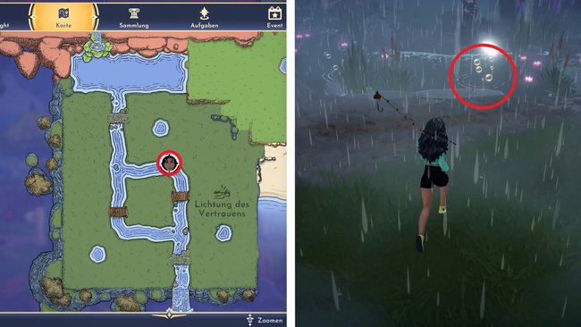 An dieser Stelle taucht der Glitzerhering bei Regen auf der Lichtung auf (Quelle: Screenshot spieletipps).