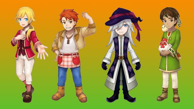 Vier Bachelor - Cyrill, Dean, Edmond und Gabriel - warten darauf, von Euch umgarnt zu werden. (Bildquelle: www.harvestmoon.wikia.com/wiki, Bearbeitung spieletipps.de)